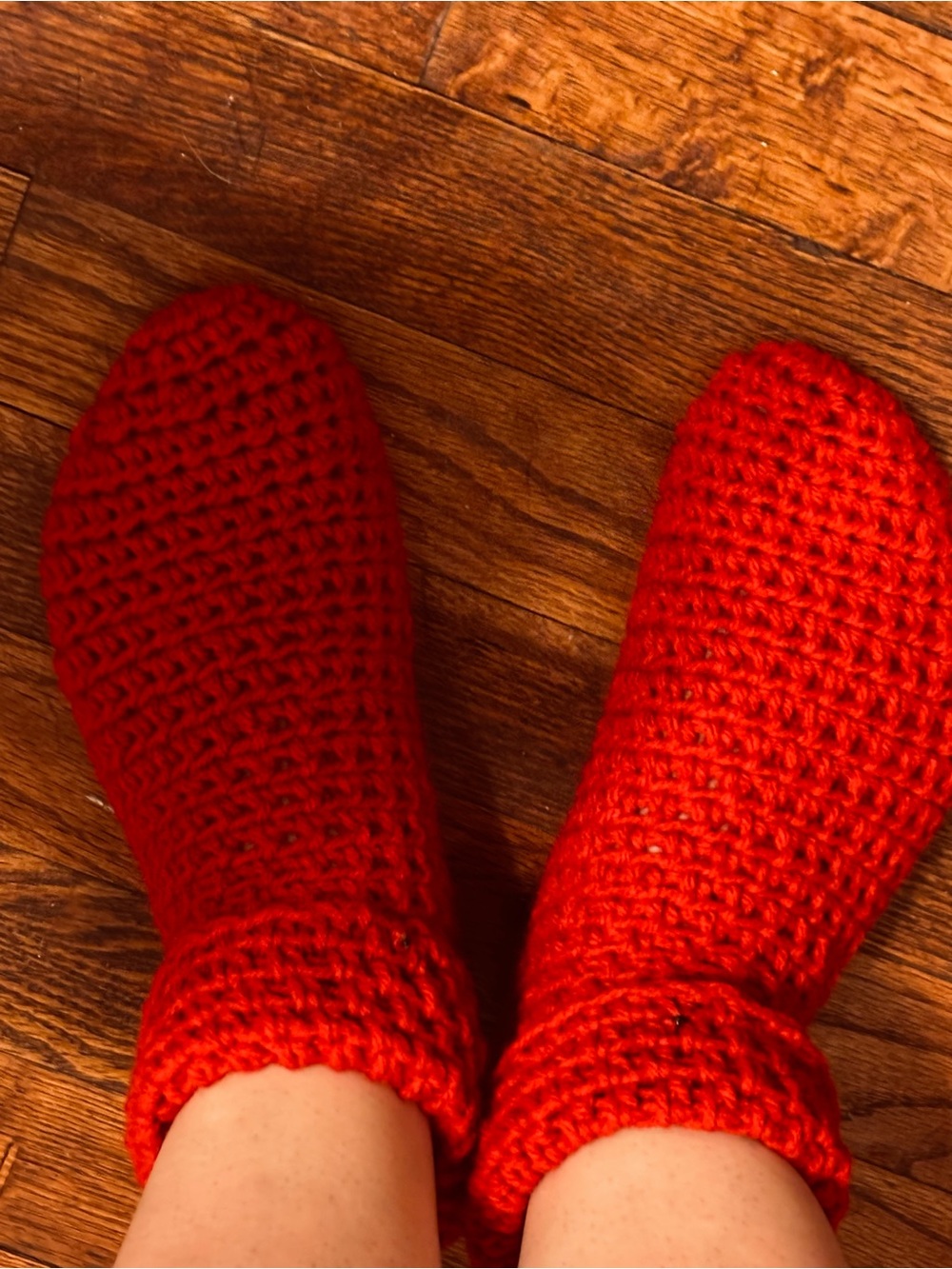 Cozy Women's Red Crochet Slipper Socks - Knit Comfort